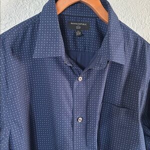 Banana Republic Men Navy Blue Light Blue Flower Long Sleeve Button Down Shirt XL